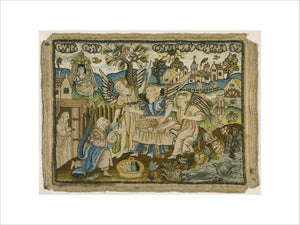 Embroidered picture: "Abraham entertaining the Angels", 2nd half of the 17th century