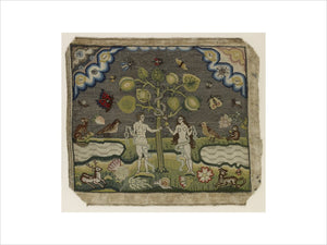 Embroidered picture: "The Temptation of Adam and Eve"