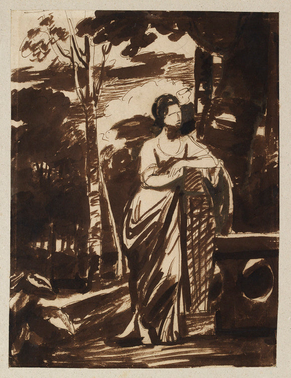 Recto: a Lady Leaning on a Pedestal