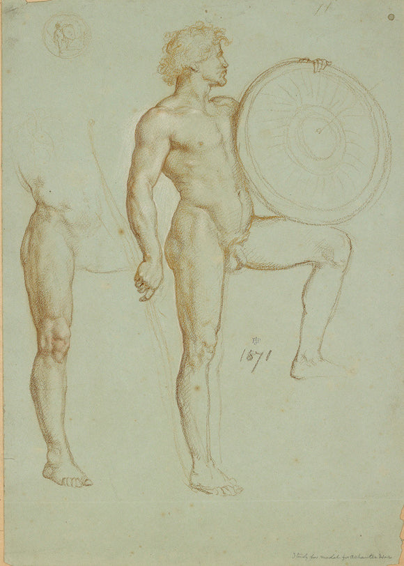Study of a Man holding a Spear and and a Shield, and a Study of a Leg