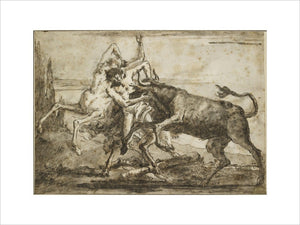 A Bull attacking a Satyr and a Centaur