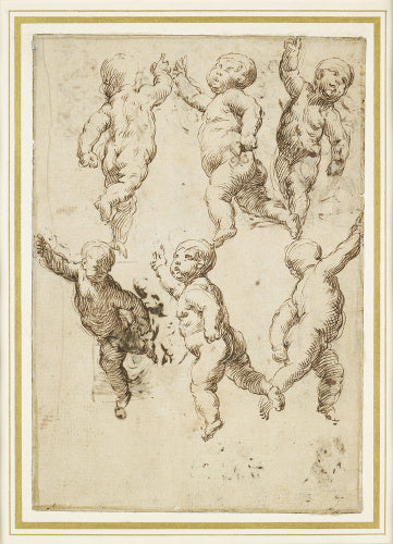 Recto: studies of Putti; verso: eight compositional sketches which include an Adoration, a Crucifixion, and three of  Madonna and Child