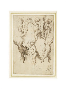Recto: studies of Putti; verso: eight compositional sketches which include an Adoration, a Crucifixion, and three of  Madonna and Child