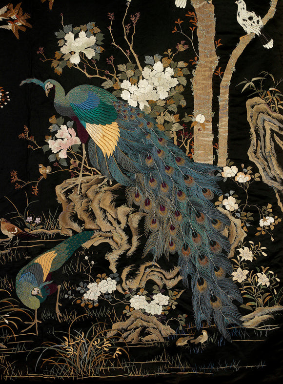 Embroidered textile hanging with peacock (detail)